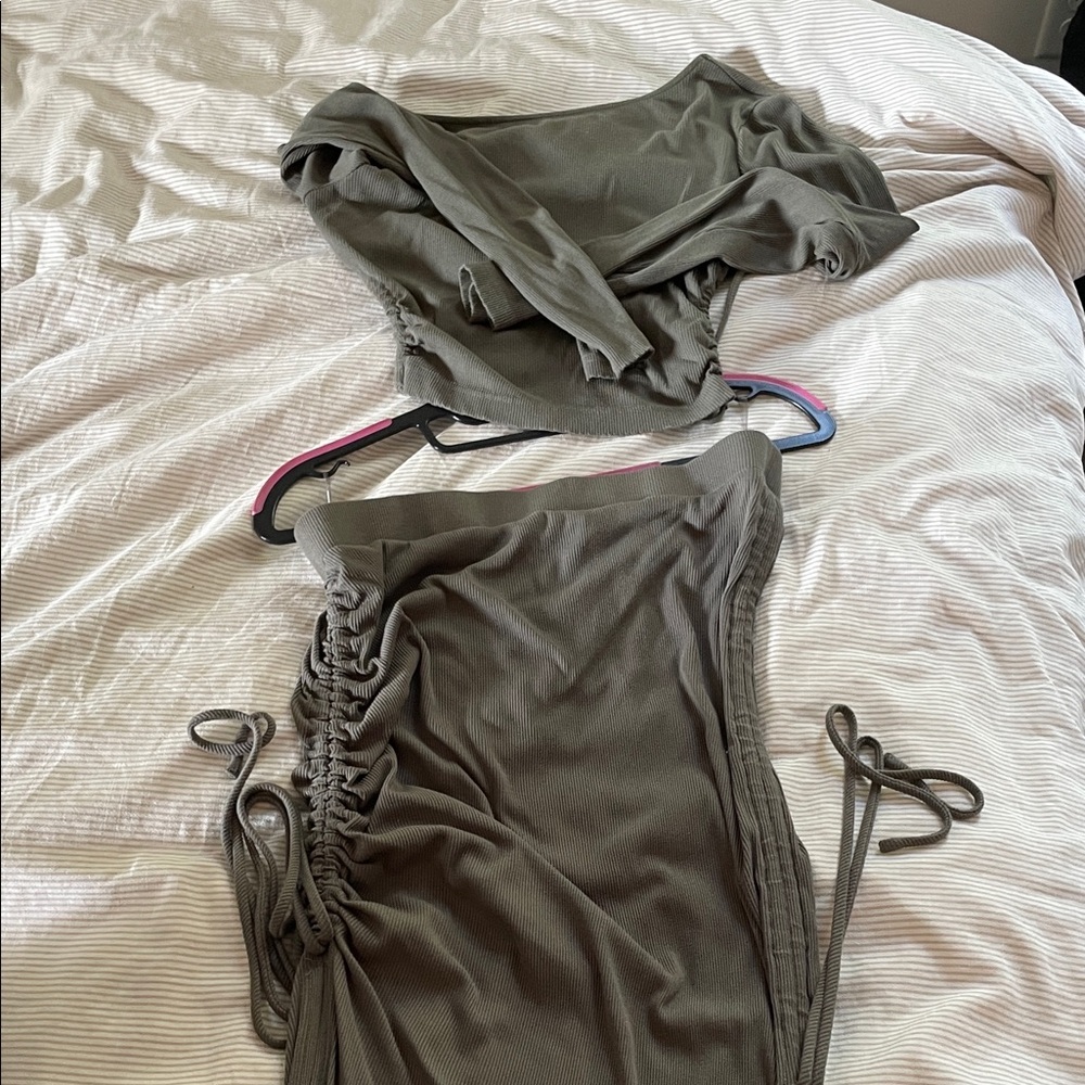 12th Tribe Olive Green Ribbed Set